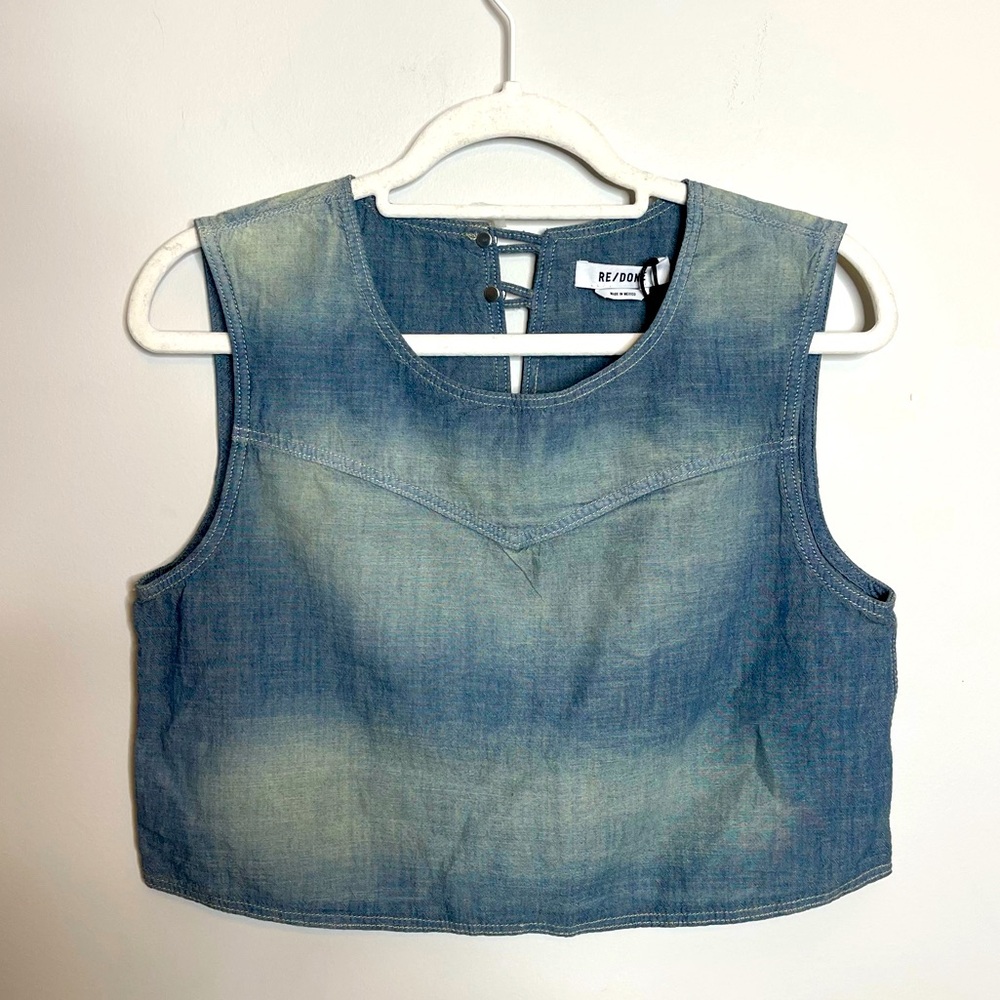 Re/Done Faded Blue Denim Tank Top